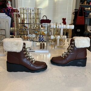I.N.C. Brown faux leather and fur boots size 8.5